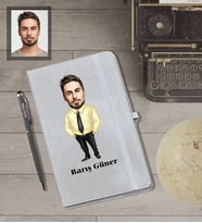 Kişiye Özel İş Adamı Karikatürlü Gri Defter Kalem Hediye Seti  Bay-23