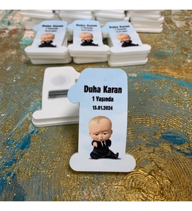 1 Yaş Açacaklı Resimli Hediyelik Magnet - Patron Bebek Tasarım - Doğum Günü Açacak Magnet