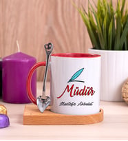 Müdür Ahşap Altlıklı Kırmızı Kupa Bardak