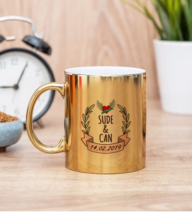 Çiftlere Özel İki İsimli ve Tarihli Gold Kupa Bardak