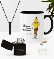 BK Gift Kişiye Özel Babam Bildiğim Tek Kahraman Siyah Kupa Benzinli Çakmak Kolye Seti (Model 1)