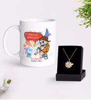 BK Gift Kişiye Özel Resim Öğretmeni Beyaz Kupa ve Papatya Kolye Hediye Seti-1 (Model 1)