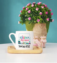 Kimya Öğretmeni Ahşap Altlıklı Türk Kahvesi Fincanı