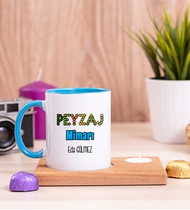 Peyzaj Mimarı Ahşap Altlıklı Mumlu Mavi Kupa Bardak