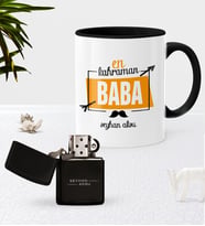 BK Gift Kişiye Özel En Kahraman Baba Siyah Kupa Bardak Benzinli Çakmak Seti (Model 1)