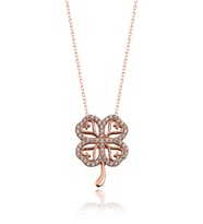 Gümüş Zirkon Taşlı " Şans Yoncası " Tasarım Kolye (Rose)