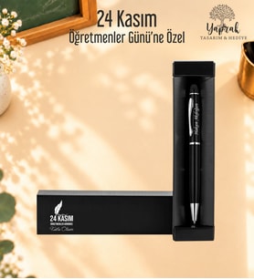 Öğretmenler Günü Temalı Kişiye Özel Touch Pen Özellikli Mesajlı Kutu ve Metal Kalem (Siyah)