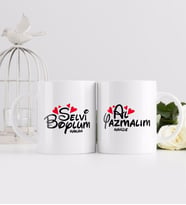BK Gift Kişiye Özel Selvi Boylum Al Yazmalım Tasarımlı İkili Beyaz Kupa Bardak-1