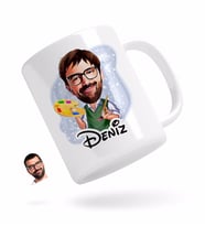 BK Gift Kişiye Özel Erkek Ressam Karikatürlü Beyaz Kupa Bardak-1
