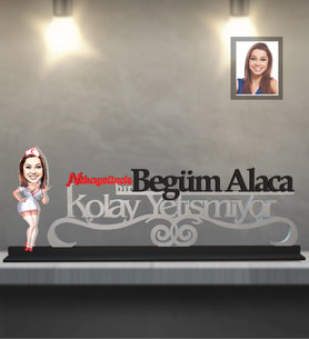 Kişiye Özel Hemşire Karikatürlü Kolay Yetişmiyor Ahşap Biblo Bayan-3