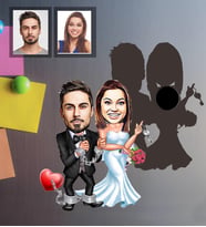 Kişiye Özel Gelin Damat Karikatürlü Ahşap Magnet Mod-7