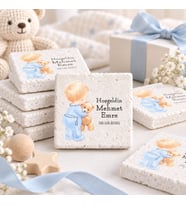 30 Adet Kişiye Özel Baskılı Doğal Taş Magnet 5x5cm Doğum Günü, Hoşgeldin Bebek (Beyaz)