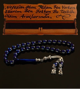 Kişiye Özel Babaya,Sevgiliye Hediye Harfli Mavi Toz Kehribar Tesbih