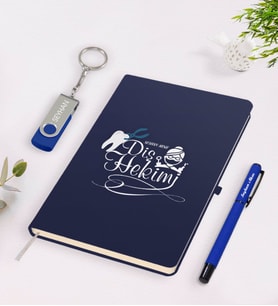 BK Gift Kişiye Özel Diş Hekimi Temalı Lacivert Defter Kalem 32gb USB Bellek Hediye Seti-2 (Model 1)