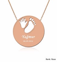 Rose Kişiye Özel İsimli Bebek El Ayak İzi Gümüş Kolye
