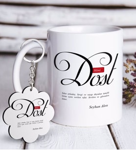 BK Gift Kişiye Özel Mânâ Dost Beyaz Kupa ve Anahtarlık Hediye Seti (Model 1)