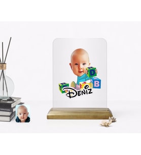 BK Gift Kişiye Özel Bebek Karikatürlü Ahşap Standlı Çerçeve-5 (Beyaz)