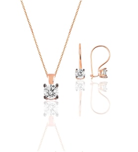 Söğütlü Silver Gümüş rose tek taş  kolye ve çengelli küpe gümüş  set