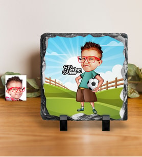BK Gift Kişiye Özel Çocuk Futbolcu Karikatürlü Dekoratif Doğal Taş