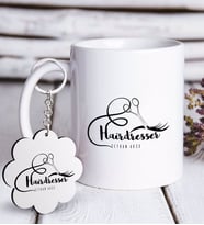 BK Gift Kişiye Özel Mesleki Saç Stilisti Beyaz Kupa ve Anahtarlık Hediye Seti-3 (Model 1)