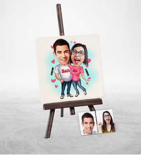 BK Gift Kişiye Özel Sevgililer Karikatür Şovaleli Doğal Taş  5