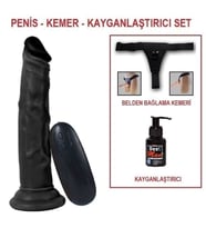 LilituShop 18,5 cm Belden Bağlamalı Realistik Titreşimli Testissiz Siyahi Penis + Kemer + Kayganlaştırıcı