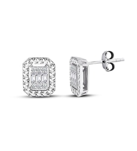 0.30 Ct. Modern Tasarım Baget Kare Tektaş Küpe (Beyaz)