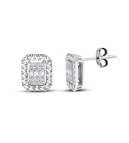 0.30 Ct. Modern Tasarım Baget Kare Tektaş Küpe (Beyaz)