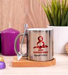 Kadınlar Günü Hediyesi  Ahşap Altlıklı Silver Kupa Bardak