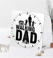 BK Gift Kişiye Özel The Walking Dad Masaüstü Kare Cam Saat-1 (Beyaz)