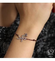925 Ayar Gümüş Çiçekli Çöp Adam Kahverengi İpli Bileklik