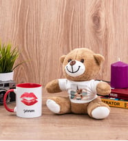 Dudak Tasarım Kırmızı Kupa Bardak ve Peluş Ayıcık