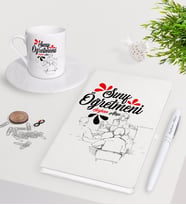 BK Gift Kişiye Özel Sınıf Öğretmeni Beyaz Defter Kalem Türk Kahvesi Fincanı Seti-10 (Model 1)