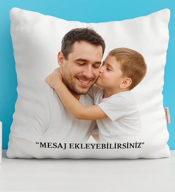 BK Gift Kişiye Özel Fotoğraflı Mesajlı Beyaz Kırlent Yastık - 1, Sevgiliye Hediye, Babalar Günü Hediyesi, Ev Hediyesi