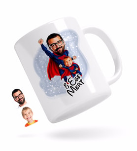 BK Gift Kişiye Özel Süper Baba-Çocuk Karikatürlü Beyaz Kupa Bardak