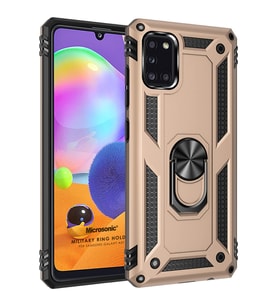 Microsonic Samsung Galaxy A31 Kılıf Military Ring Holder Gold