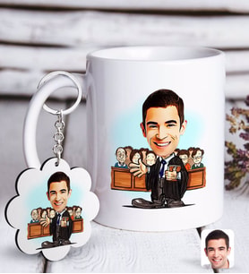 BK Gift Kişiye Özel Erkek Avukat Karikatürlü Beyaz Kupa ve Anahtarlık Hediye Seti-2 (Model 1)