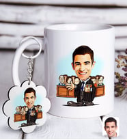 BK Gift Kişiye Özel Erkek Avukat Karikatürlü Beyaz Kupa ve Anahtarlık Hediye Seti-2 (Model 1)