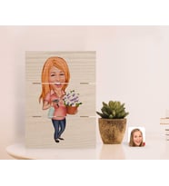 BK Gift Kişiye Özel Ev Hanımı Karikatürlü Otantik Masaüstü Ahşap Palet Çerçeve-2 (Beyaz)