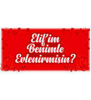 New Jargon - Kırmızı Zeminli Güzel Kaliteli Benimle Evlenir Misin Branda Afişi 150x75cm