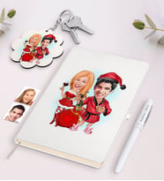 BK Gift Kişiye Özel Sevgili Yeni Yıl Karikatürlü Beyaz Defter Kalem ve Anahtarlık Hediye Seti-5 (Model 1)