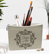 BK Gift Kişiye Özel İsimli Keten Makyaj Çantası - 1 (Bej)