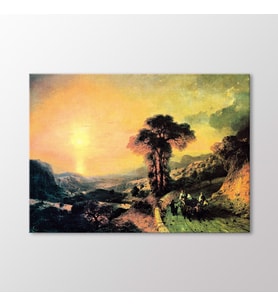 Arty Tablo Gün Batımı Deniz ve Dağ Manzarası, 1864 Tablo (Karışık)