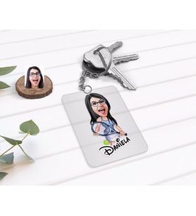 BK Gift Kişiye Özel Kadın Tenis Oyuncusu Karikatürlü Şeffaf Pleksi Anahtarlık-1 (Beyaz)
