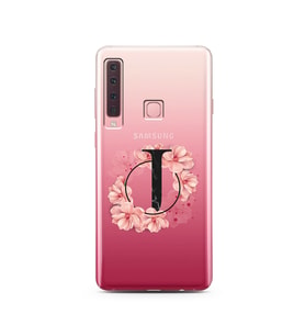 Pembe Çiçekli Harf Tasarım Süper Şeffaf Silikon Telefon Kılıfı Samsung A9 (2018)