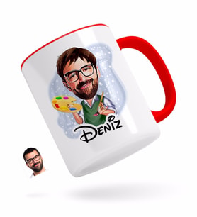 BK Gift Kişiye Özel Erkek Ressam Karikatürlü Kırmızı Kupa Bardak-1