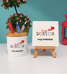 Mesajlı Doktor Hediye Kalemlik ve Dekoratif Taş Baskı Hediye Seti