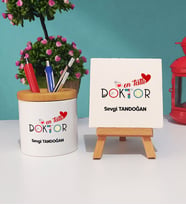 Mesajlı Doktor Hediye Kalemlik ve Dekoratif Taş Baskı Hediye Seti