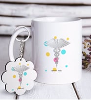 BK Gift Kişiye Özel Mesleki Tıp Sembolü Beyaz Kupa ve Anahtarlık Hediye Seti (Model 1)