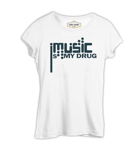 Music is My Drug Logo Beyaz Kadın Tshirt
